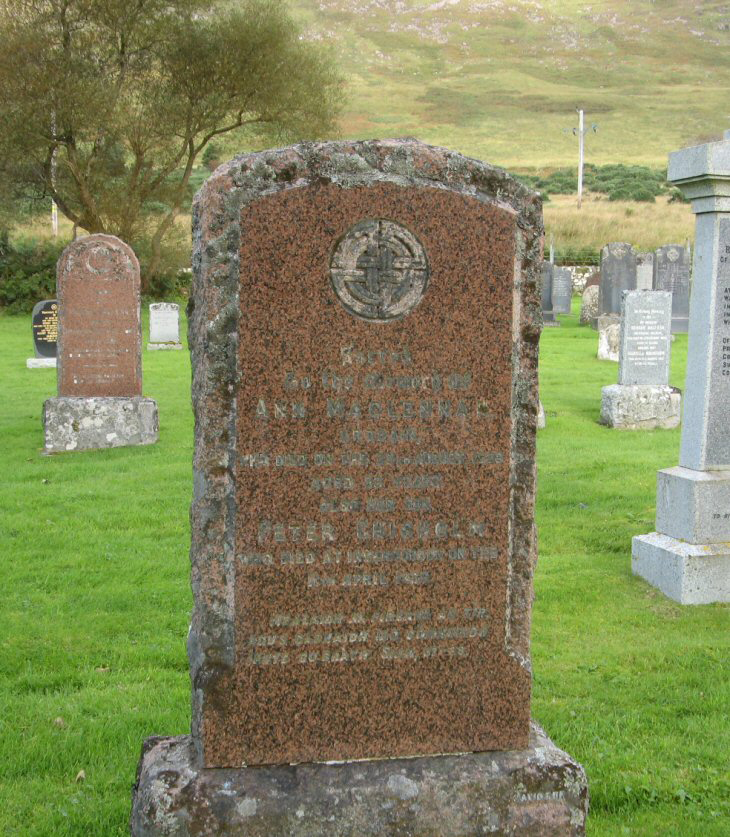Photo of headstones/Ann Chisholm died 1928 MI Applecross